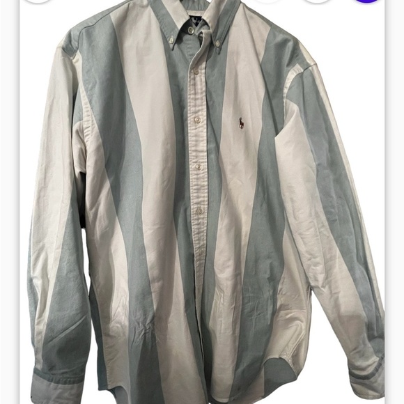 Vtg Polo Ralph Lauren Big Block Striped Cotton Long Sleeve Button Up Sz L Men - Picture 2 of 7